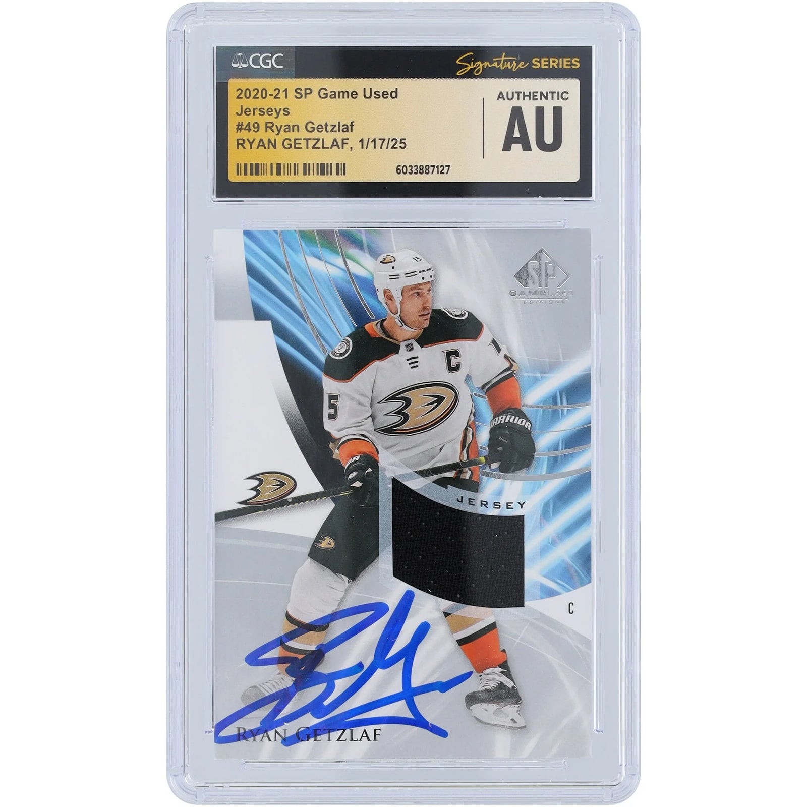 Ryan Getzlaf Signed 2020-21 Upper Deck SP Game Used Relic #49 Card | Authenticated