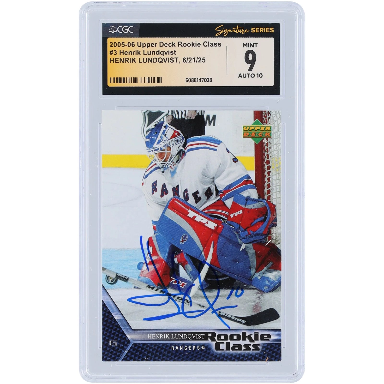 Henrik Lundqvist Signed 2005-06 Upper Deck Rookie Class #3 Card | CGC 9
