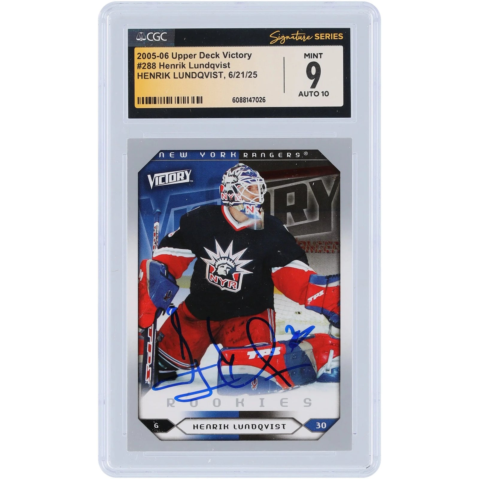 Henrik Lundqvist Signed 2005-06 Upper Deck Victory Rookies #288 | CGC 9