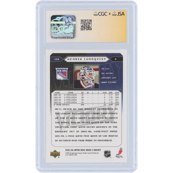 Henrik Lundqvist Signed 2005-06 Upper Deck Victory Rookies #288 | CGC 9.5