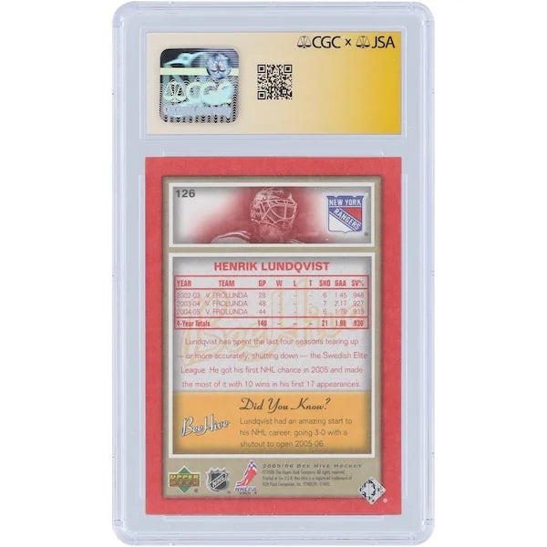 Henrik Lundqvist Signed 2005-06 Upper Deck Beehive Rookie Card #126 | CGC Authenticated