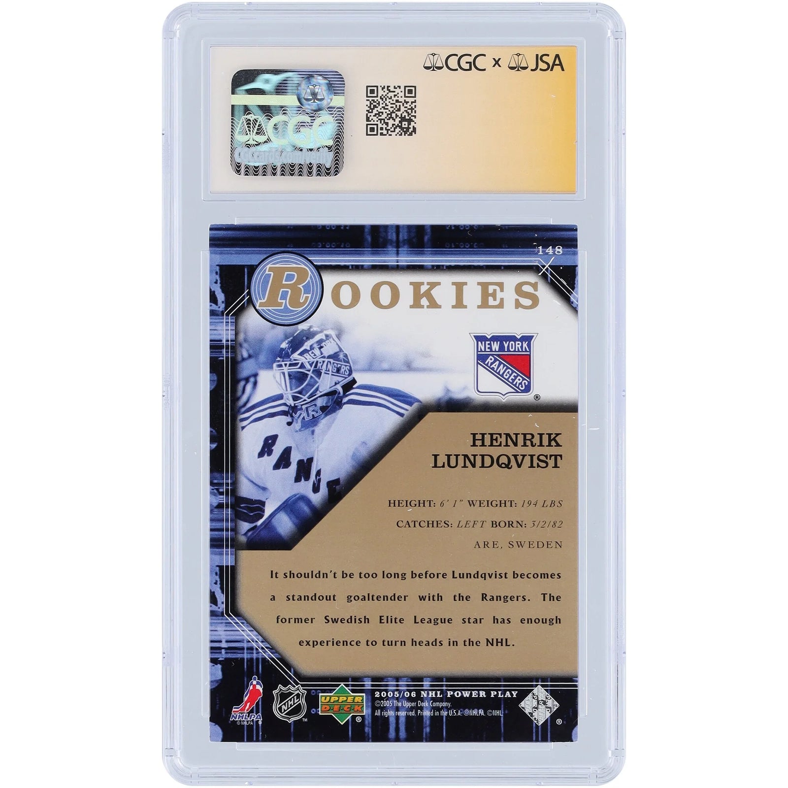 Henrik Lundqvist Signed 2005-06 Upper Deck Power Play Rookies #148 | Graded 9