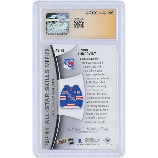 Henrik Lundqvist Signed 2019-20 Upper Deck SP Game Used Card | All-Star Skills Relic