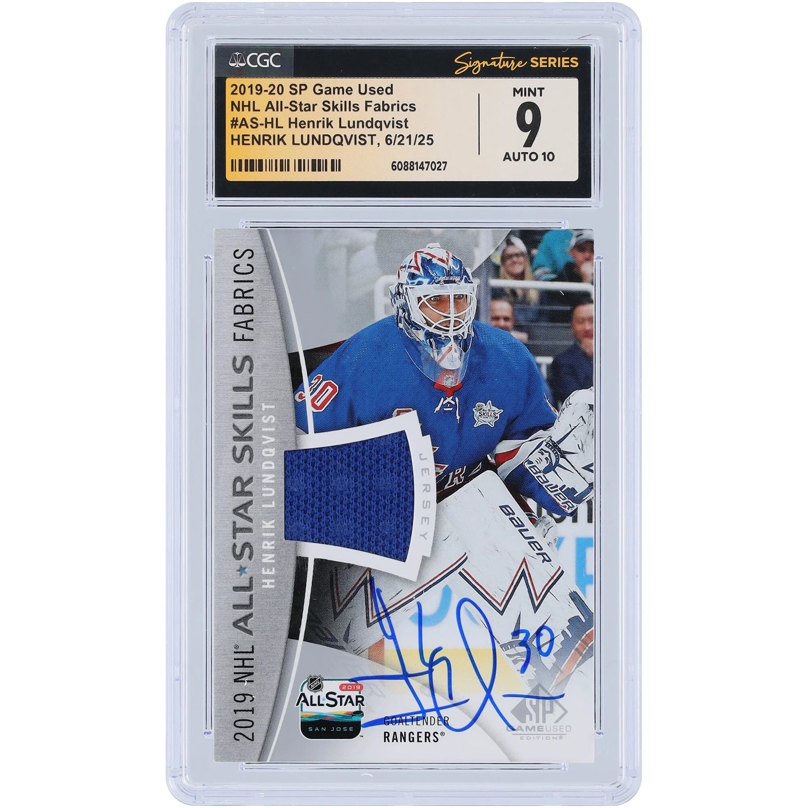 Henrik Lundqvist Signed 2019-20 Upper Deck SP Game Used Card | All-Star Skills Relic