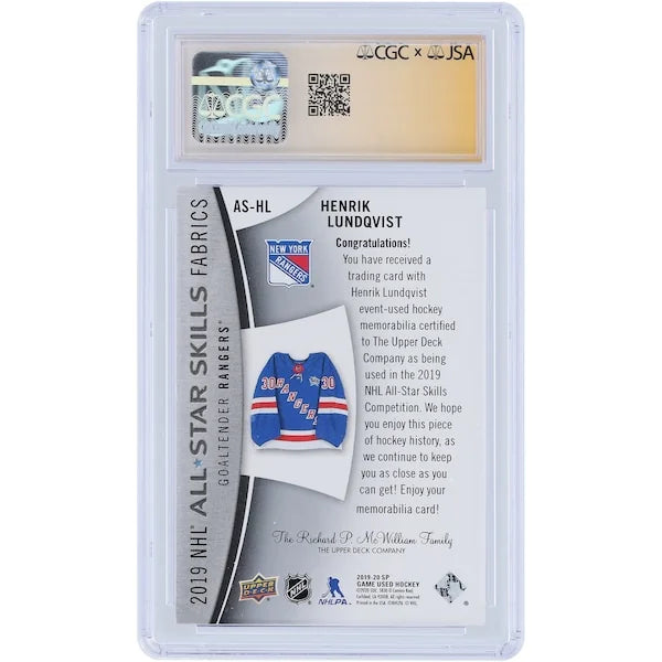 Henrik Lundqvist Signed 2019-20 Upper Deck SP Game Used All-Star Skills Card | CGC 9.5