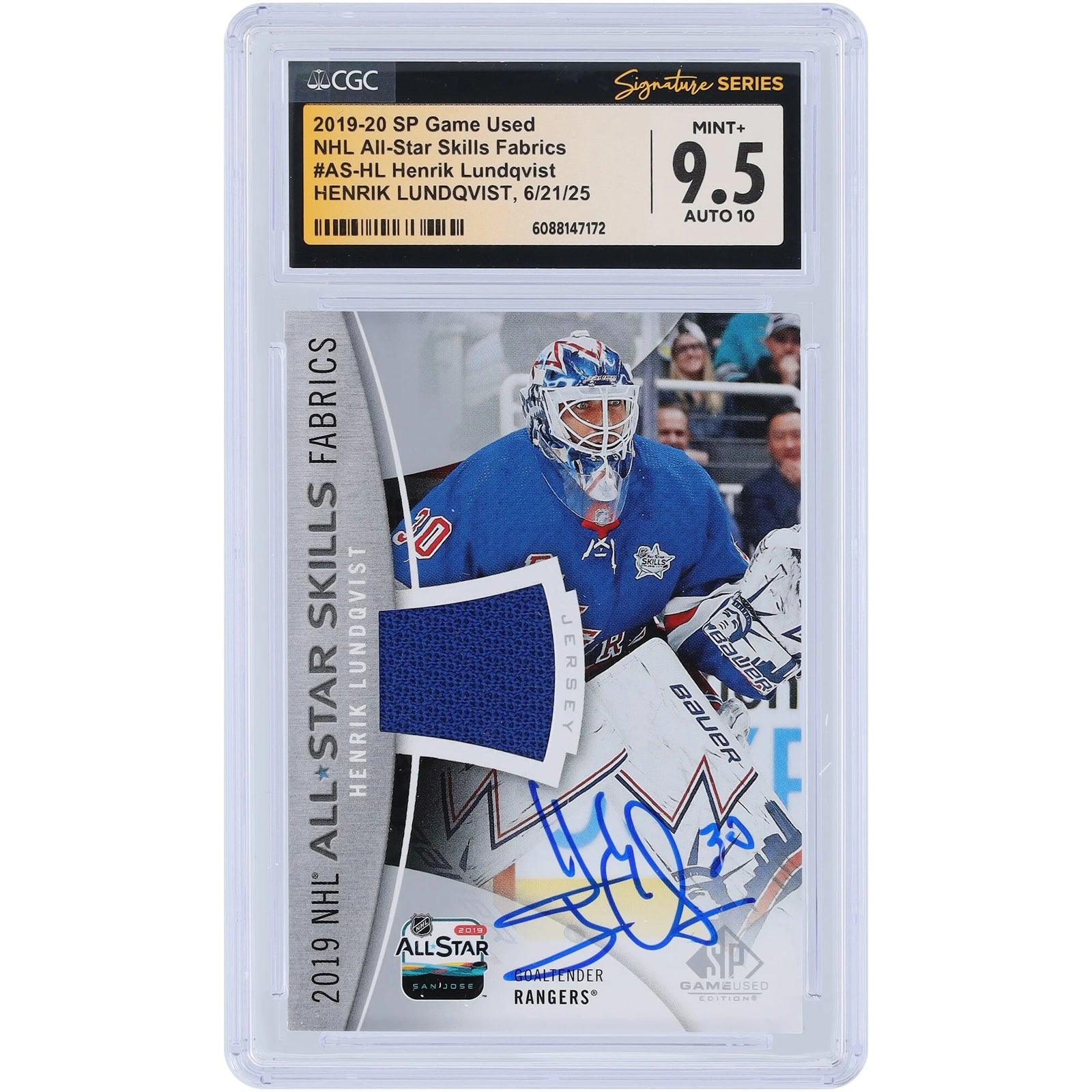 Henrik Lundqvist Signed 2019-20 Upper Deck SP Game Used All-Star Skills Card | CGC 9.5