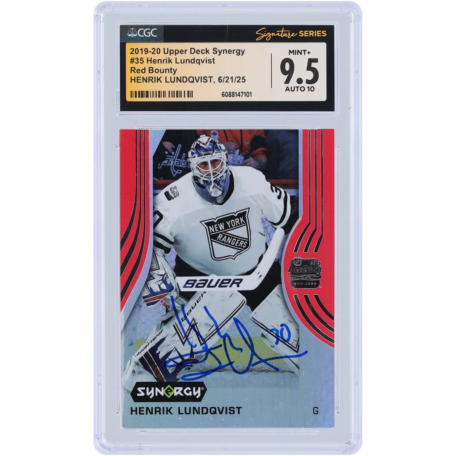 Henrik Lundqvist Signed 2019-20 Upper Deck Synergy Red #35 Card | CGC 9.5