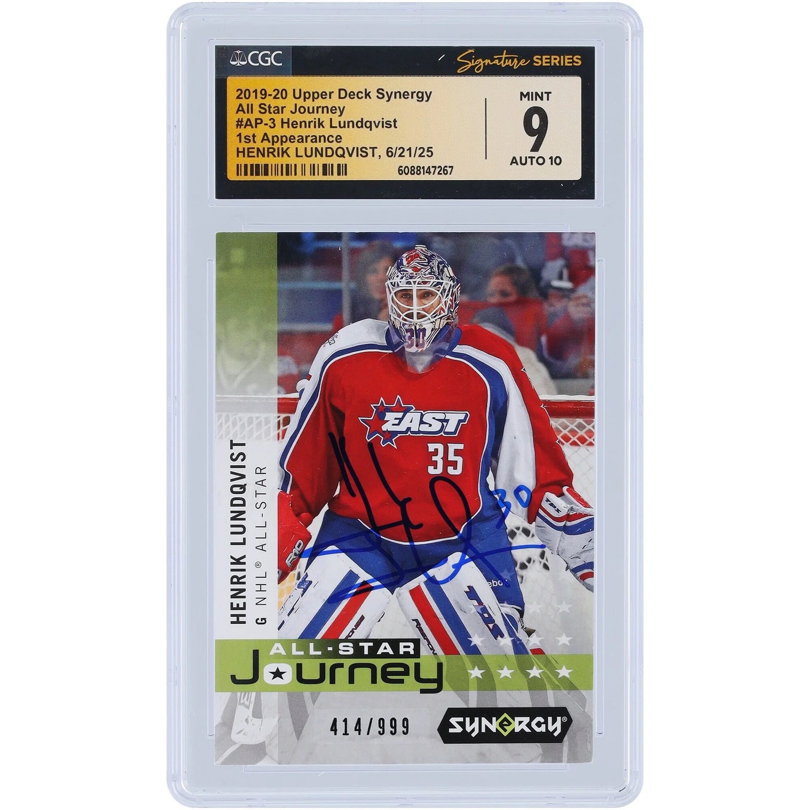 Henrik Lundqvist Signed 2019-20 Upper Deck Synergy Card | CGC 9/10