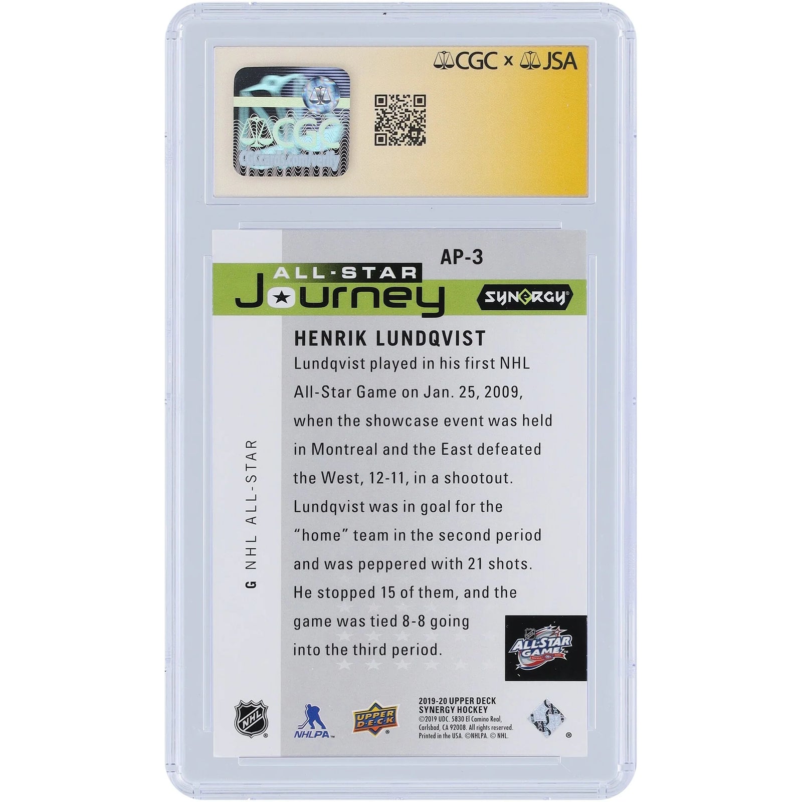 Henrik Lundqvist Signed 2019-20 Upper Deck Synergy Card | CGC 9/10