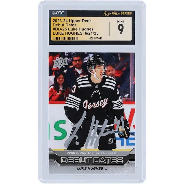 Luke Hughes Signed 2023-24 Upper Deck Rookie Card | CGC Graded Mint 9