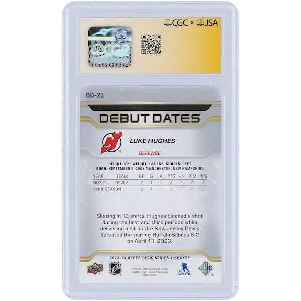 Luke Hughes Signed 2023-24 Upper Deck Rookie Card | CGC Graded Mint 9