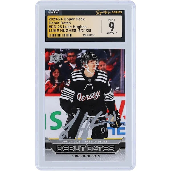 Luke Hughes Signed 2023-24 Upper Deck Debut Dates Rookie Card | CGC 9