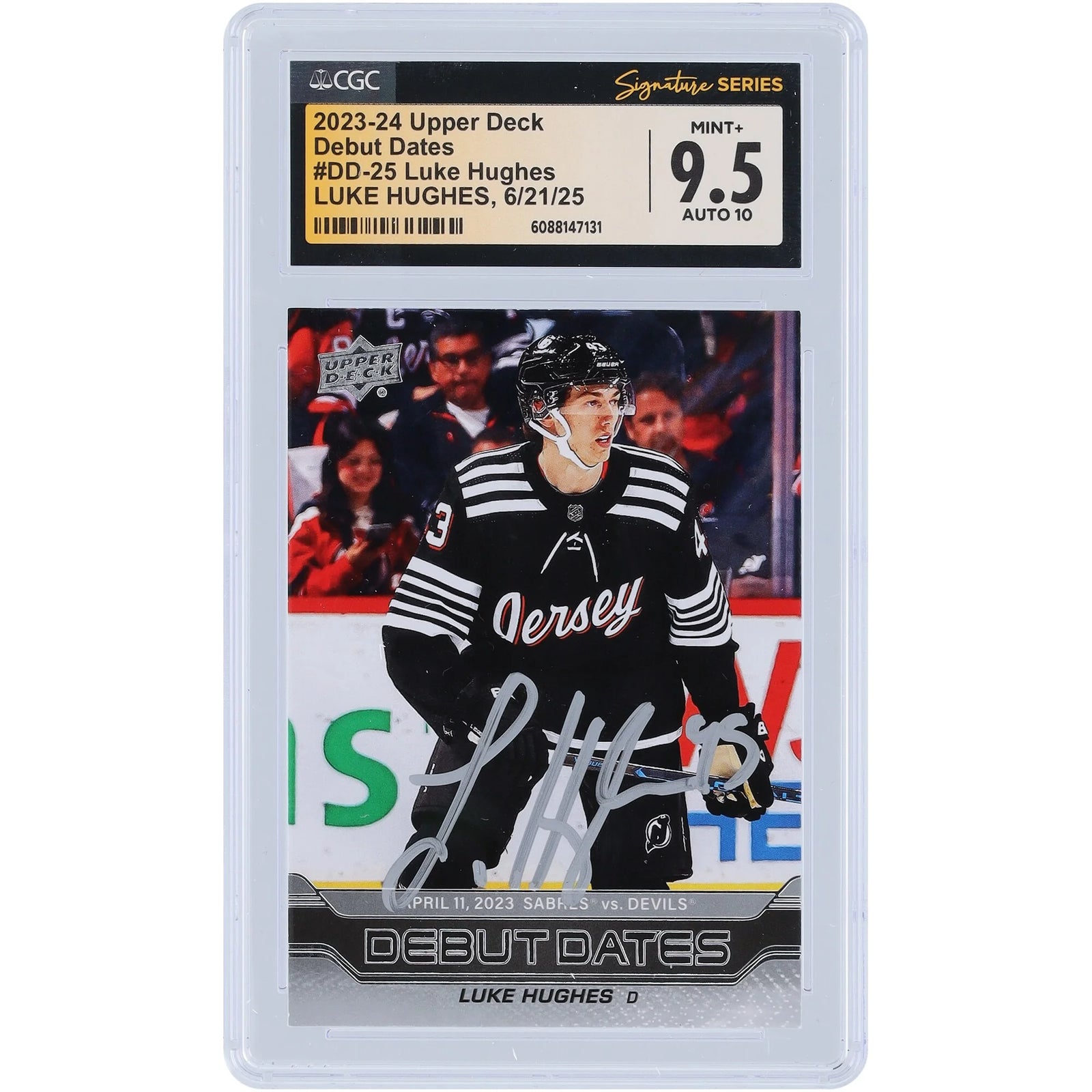 Luke Hughes Signed 2023-24 Upper Deck Debut Dates Rookie Card | CGC 9.5
