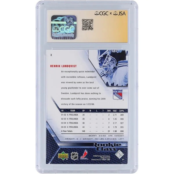 Henrik Lundqvist Signed 2005-06 Upper Deck Rookie #3 Card | CGC Auto 10