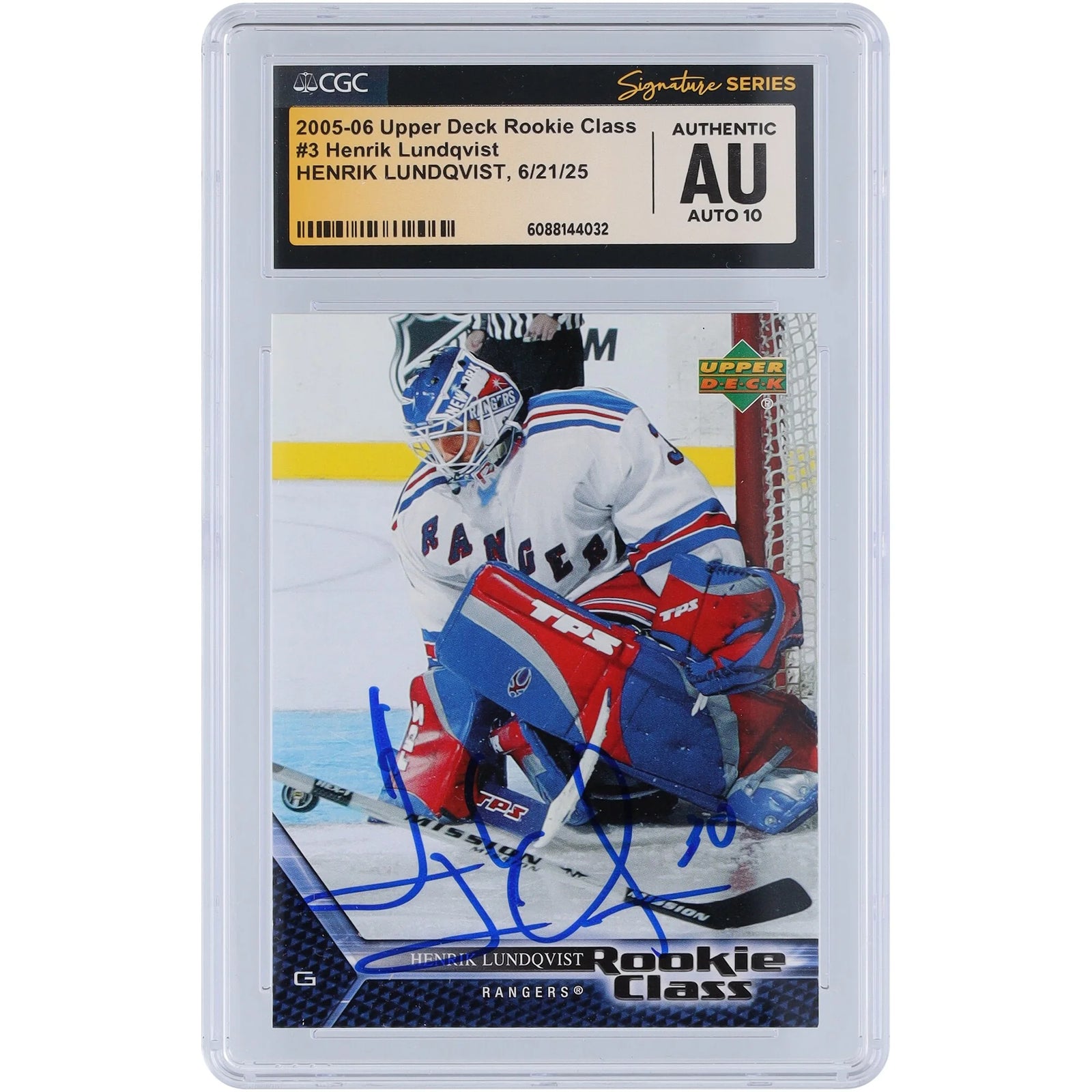 Henrik Lundqvist Signed 2005-06 Upper Deck Rookie #3 Card | CGC Auto 10