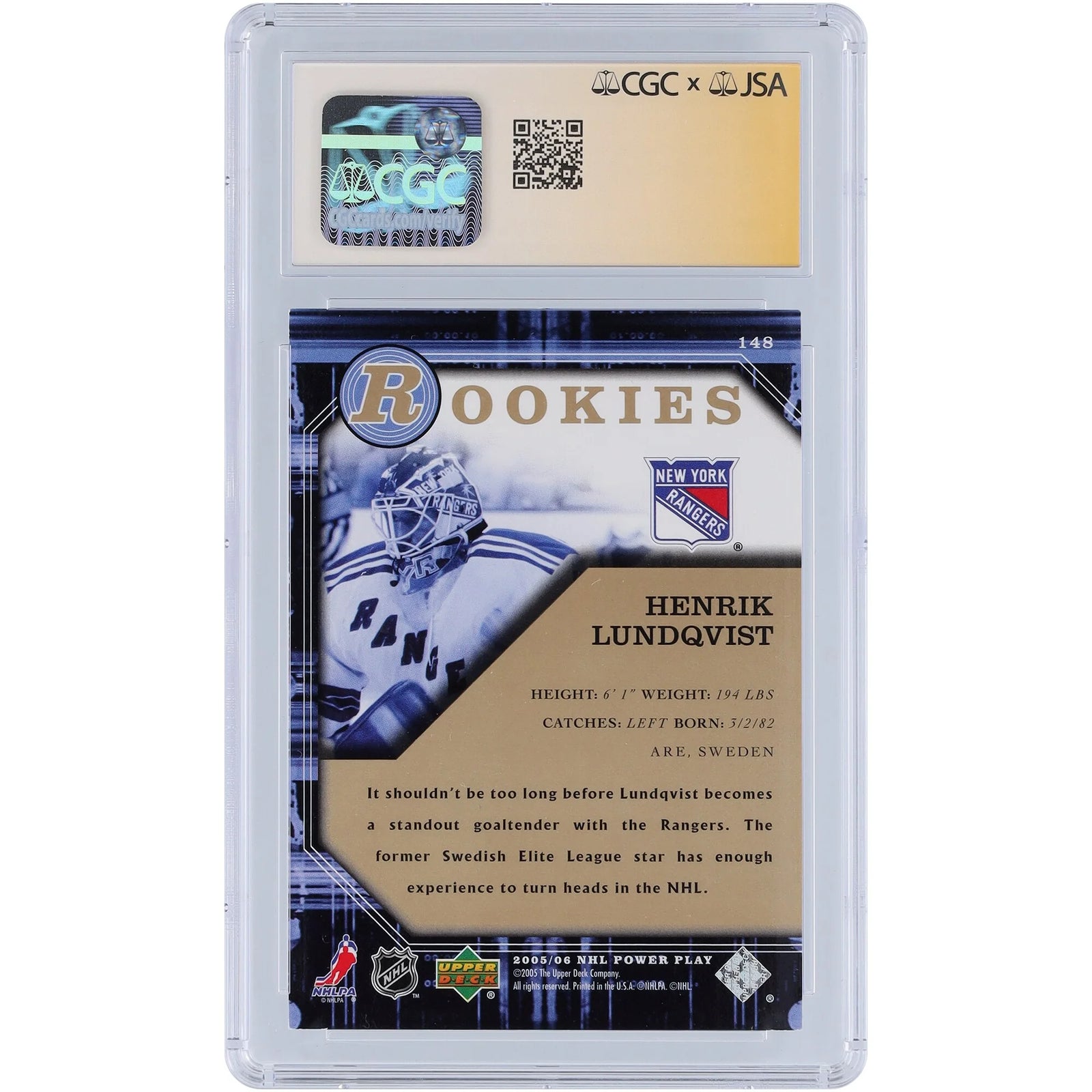 Henrik Lundqvist Signed 2005-06 Upper Deck Power Play Rookies #148 | CGC Graded