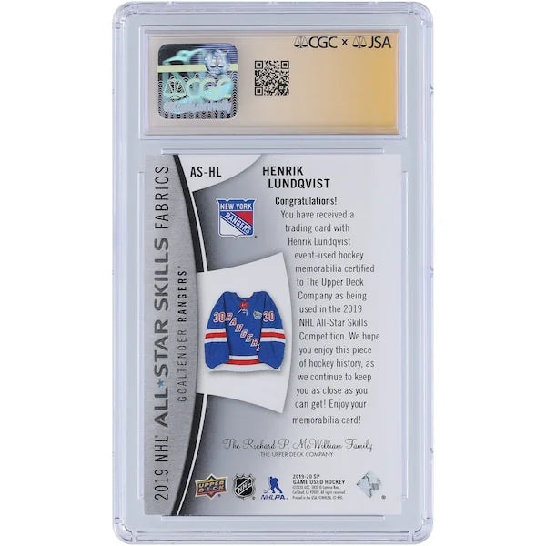 Henrik Lundqvist Signed 2019-20 Upper Deck SP Game Used Card | CGC 10