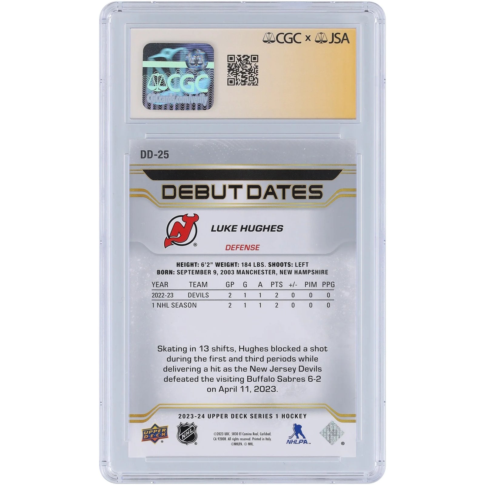 Luke Hughes Signed 2023-24 Upper Deck Rookie Card | CGC Auto 10