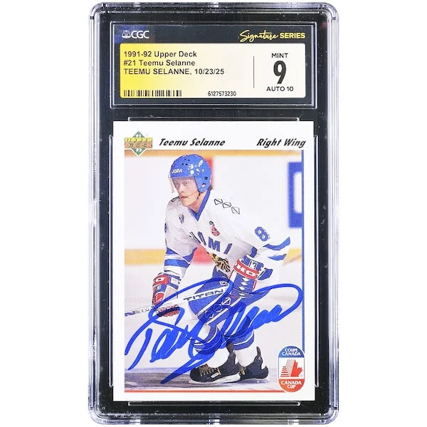Teemu Selanne Signed 1991-92 Upper Deck #21 Rookie Card | CGC 9