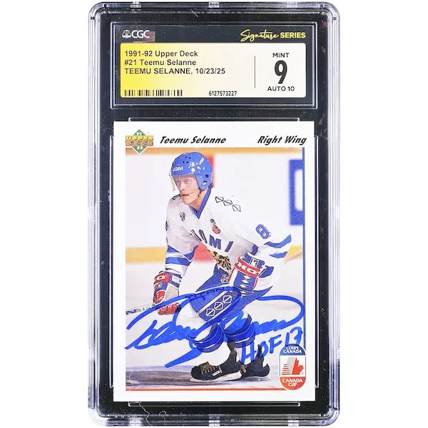 Teemu Selanne Signed 1991-92 Upper Deck #21 Rookie Card | CGC 9/10 HOF 17