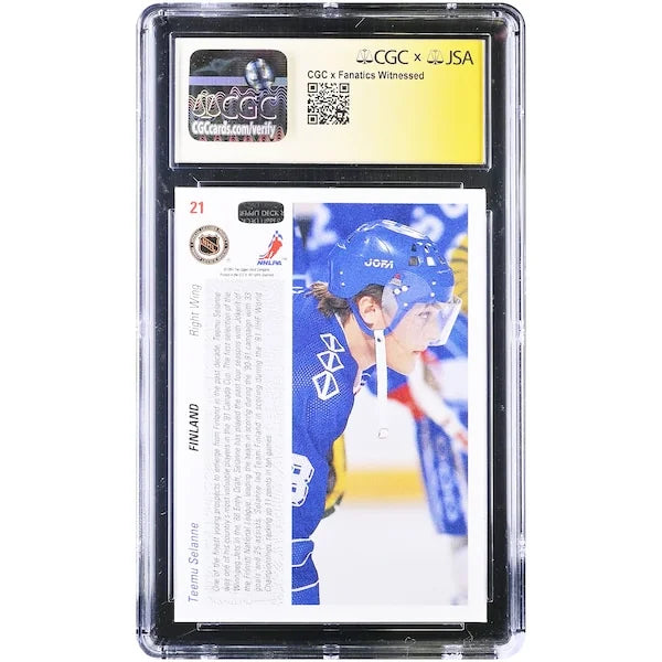 Teemu Selanne Signed 1991-92 Upper Deck #21 Rookie Card | CGC 9/10 HOF 17