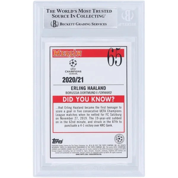 Erling Haaland Signed 2020-21 Topps Merlin Chrome #65 | BAS Authenticated