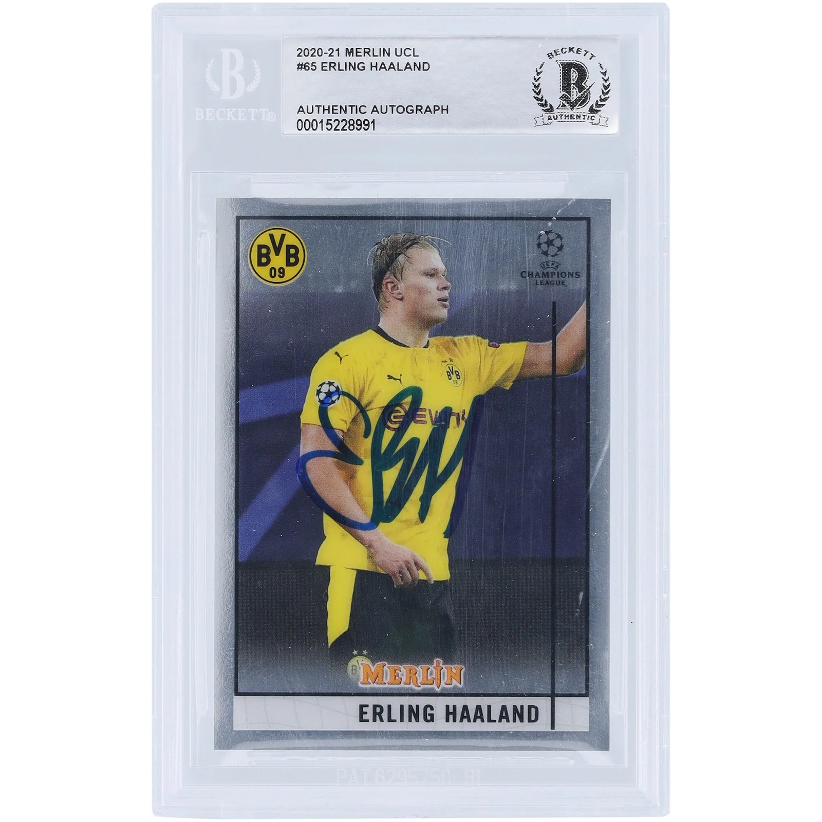 Erling Haaland Signed 2020-21 Topps Merlin Chrome #65 | BAS Authenticated