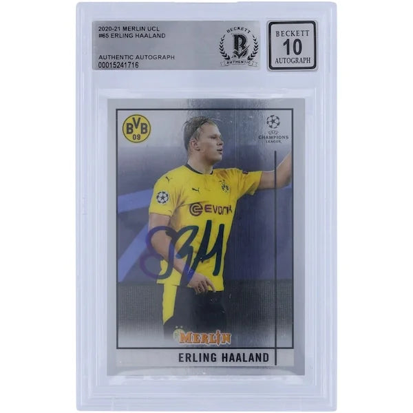 Erling Haaland Signed 2020-21 Topps Merlin Chrome #65 | BAS Authenticated 10