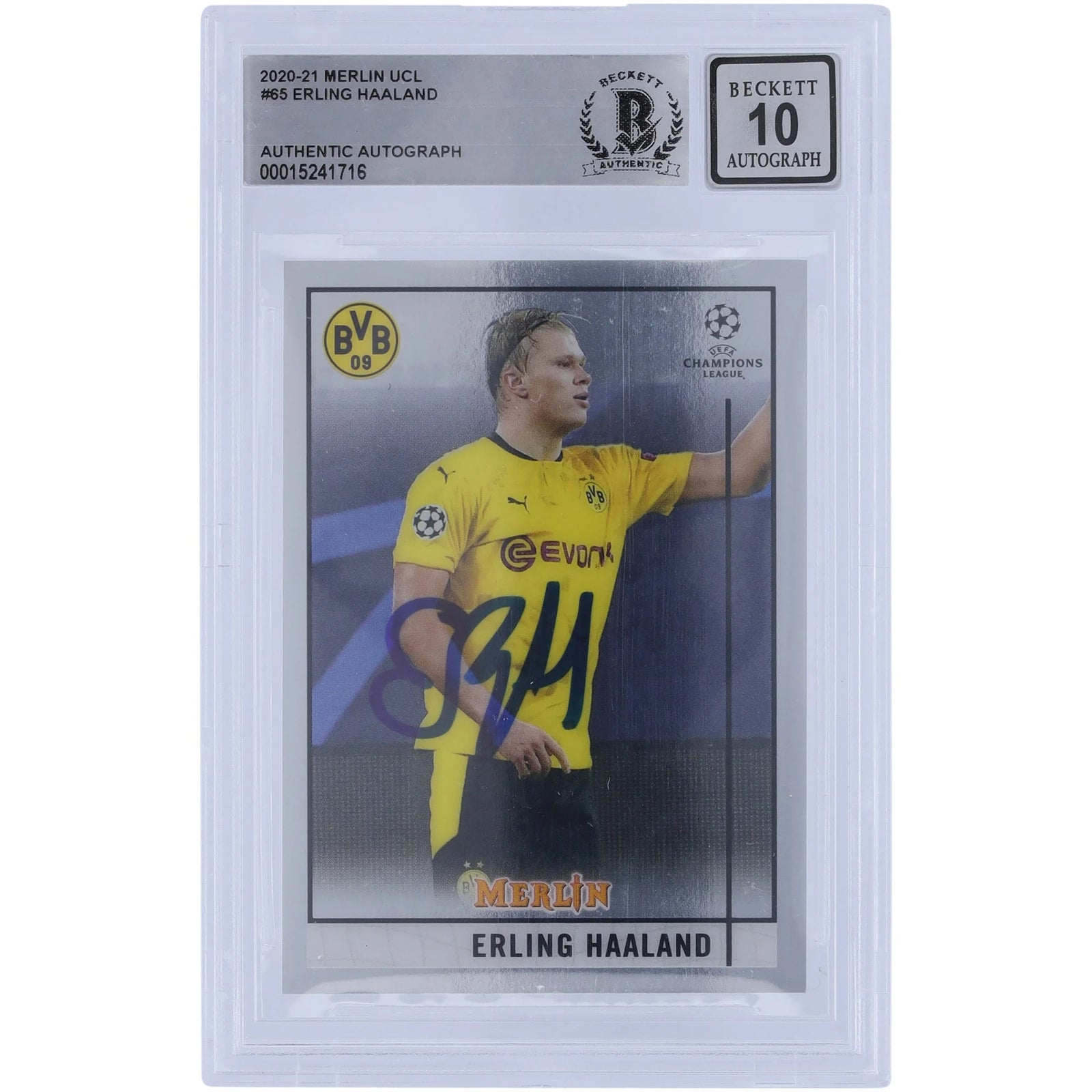 Erling Haaland Signed 2020-21 Topps Merlin Chrome #65 | BAS Authenticated 10