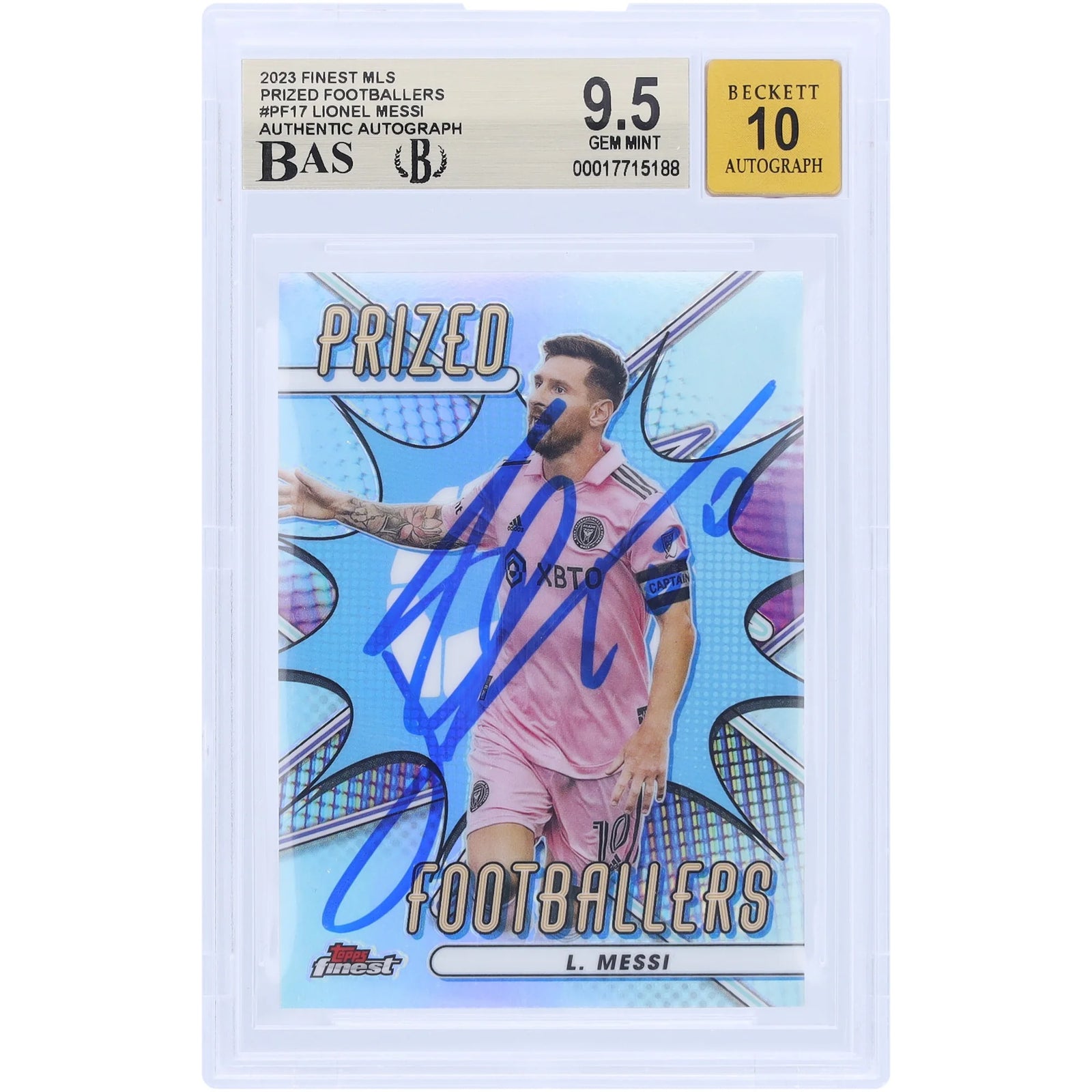 Lionel Messi Signed 2023 Topps Finest MLS #PF-17 | Graded 9.5