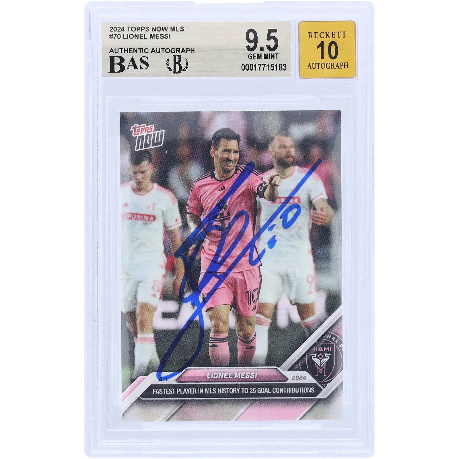 Lionel Messi Signed 2024 Topps Now MLS Card #70 | BAS Authenticated 9.5