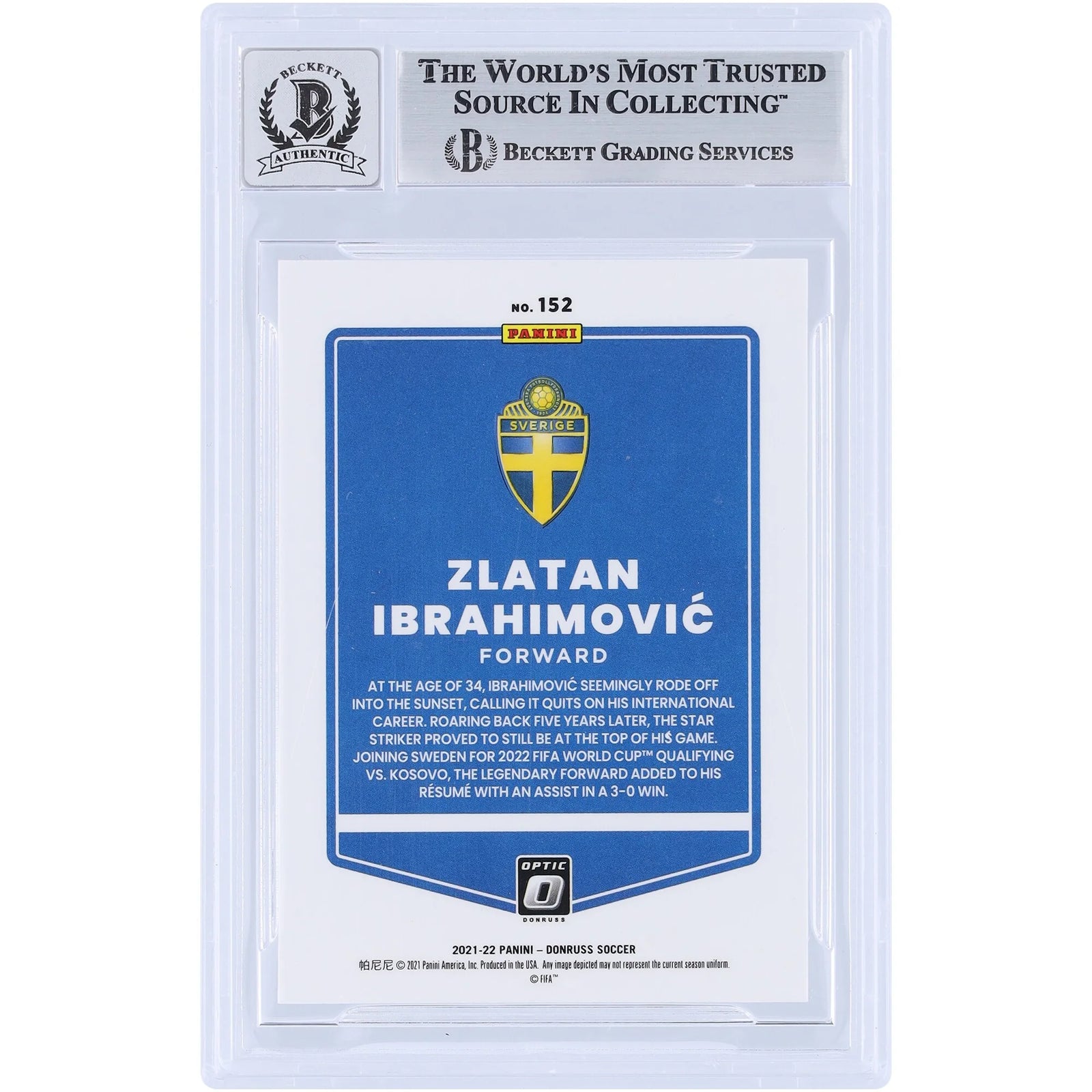 Zlatan Ibrahimovic Signed 2021-22 Panini Donruss Optic #152 | Beckett Graded 10