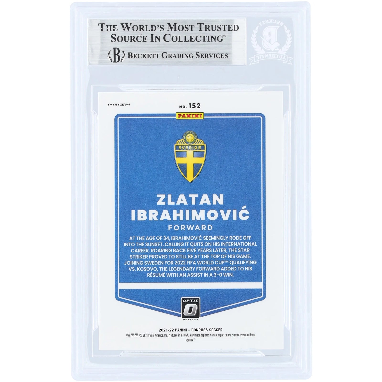Zlatan Ibrahimovic Signed 2021-22 Panini Donruss Optic Silver Prizm #152 | Beckett Witness