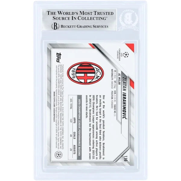 Zlatan Ibrahimovic AC Milan Autographed 2021-22 Topps Chrome UEFA #116 Beckett Fanatics Witnessed Authenticated Card - F2