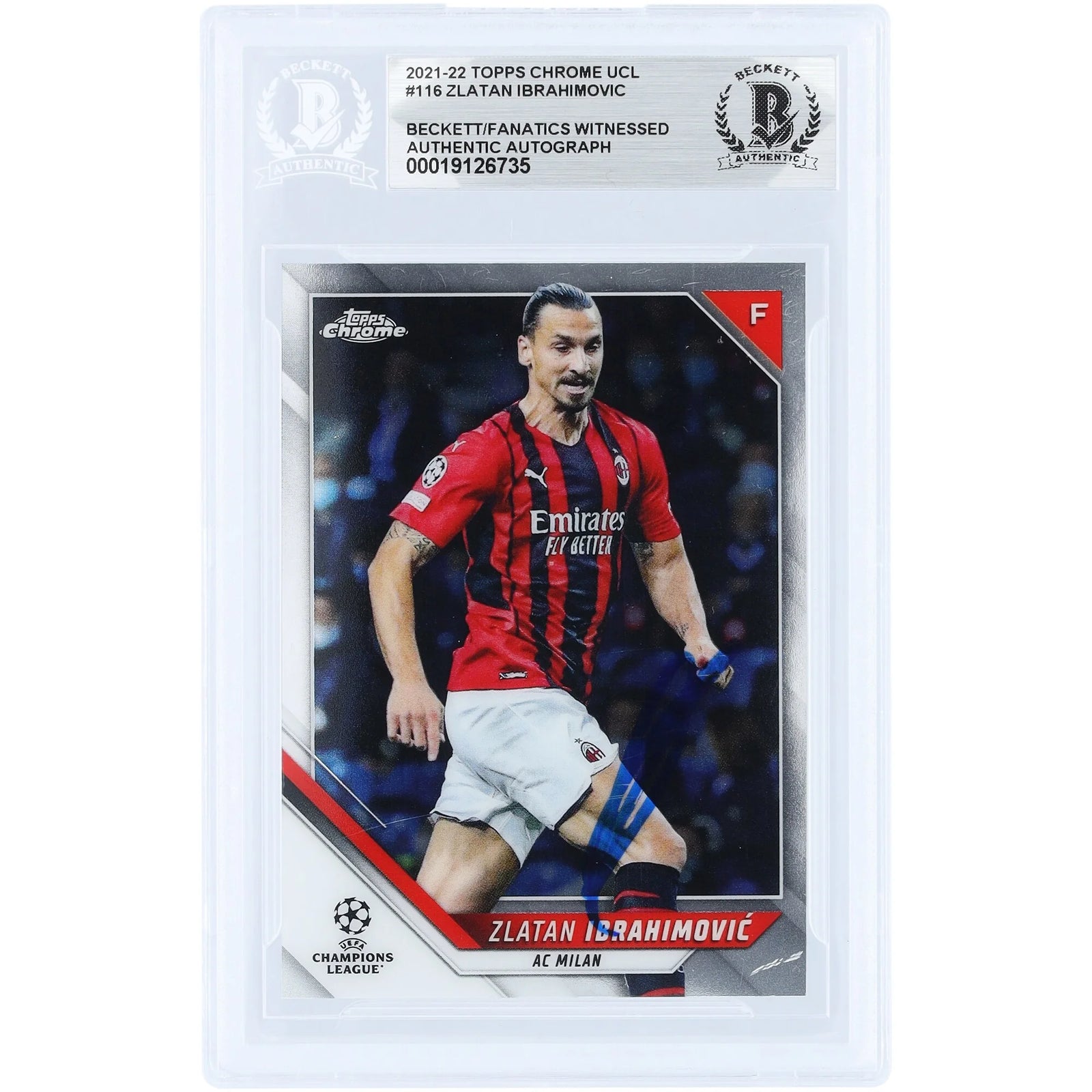 Zlatan Ibrahimovic AC Milan Autographed 2021-22 Topps Chrome UEFA #116 Beckett Fanatics Witnessed Authenticated Card - F2