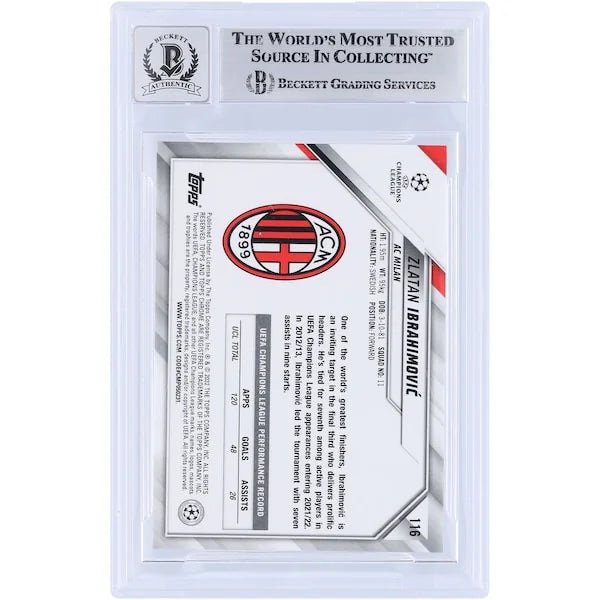 Zlatan Ibrahimovic Signed 2021-22 Topps Chrome UEFA #116 Card | Beckett Graded 10