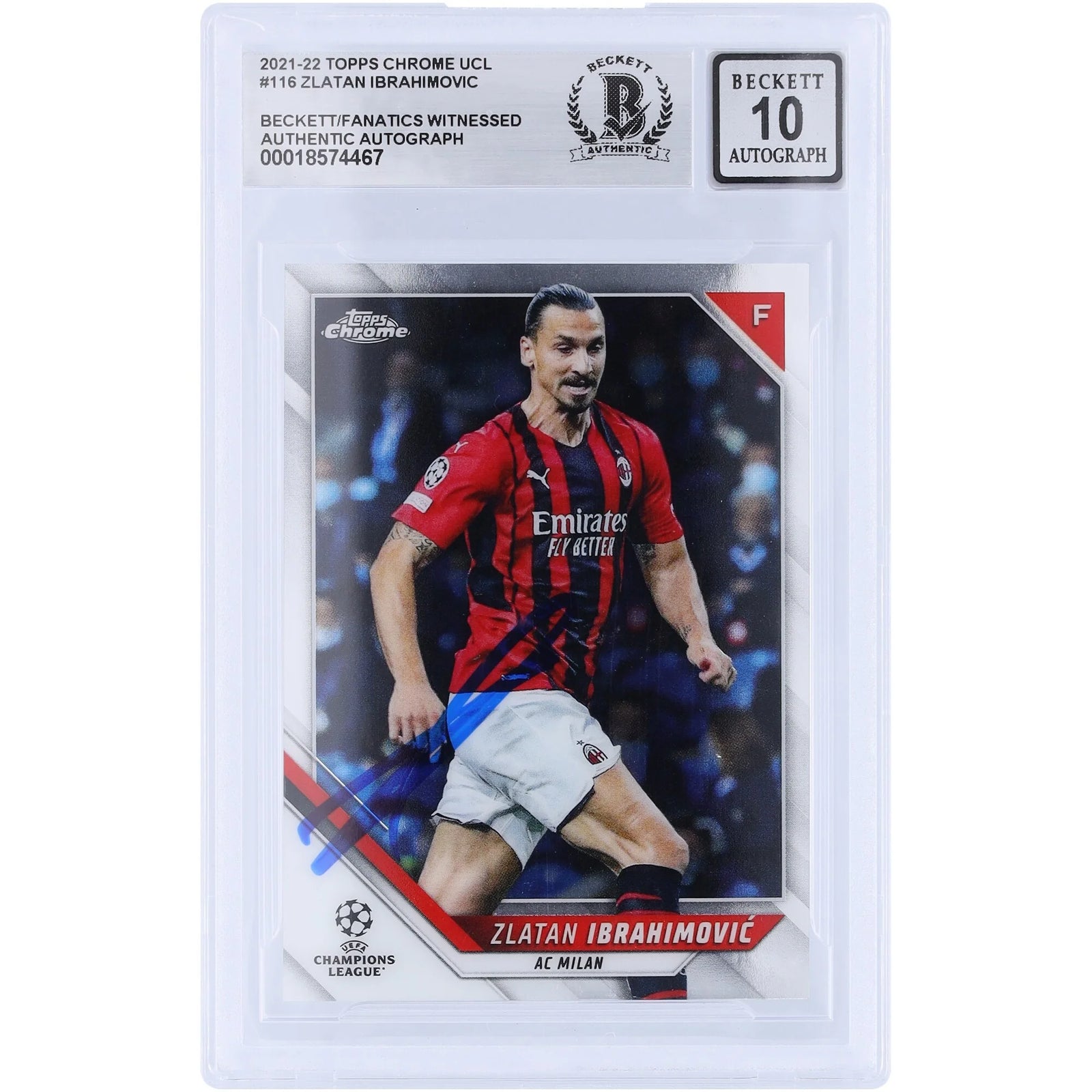 Zlatan Ibrahimovic Signed 2021-22 Topps Chrome UEFA #116 Card | Beckett Graded 10