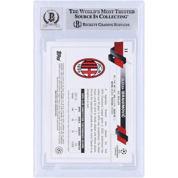 Zlatan Ibrahimovic Signed 2022-23 Topps UEFA #11 Card | Beckett Graded 10