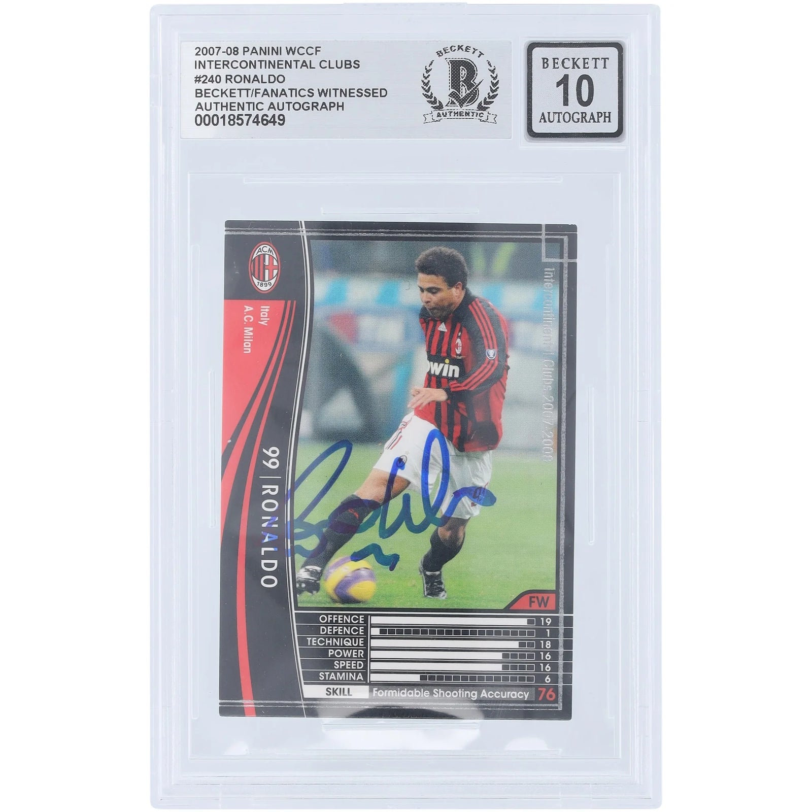 Ronaldo Signed 2007-08 Panini WCCF Intercontinental Clubs #240 | Graded 10