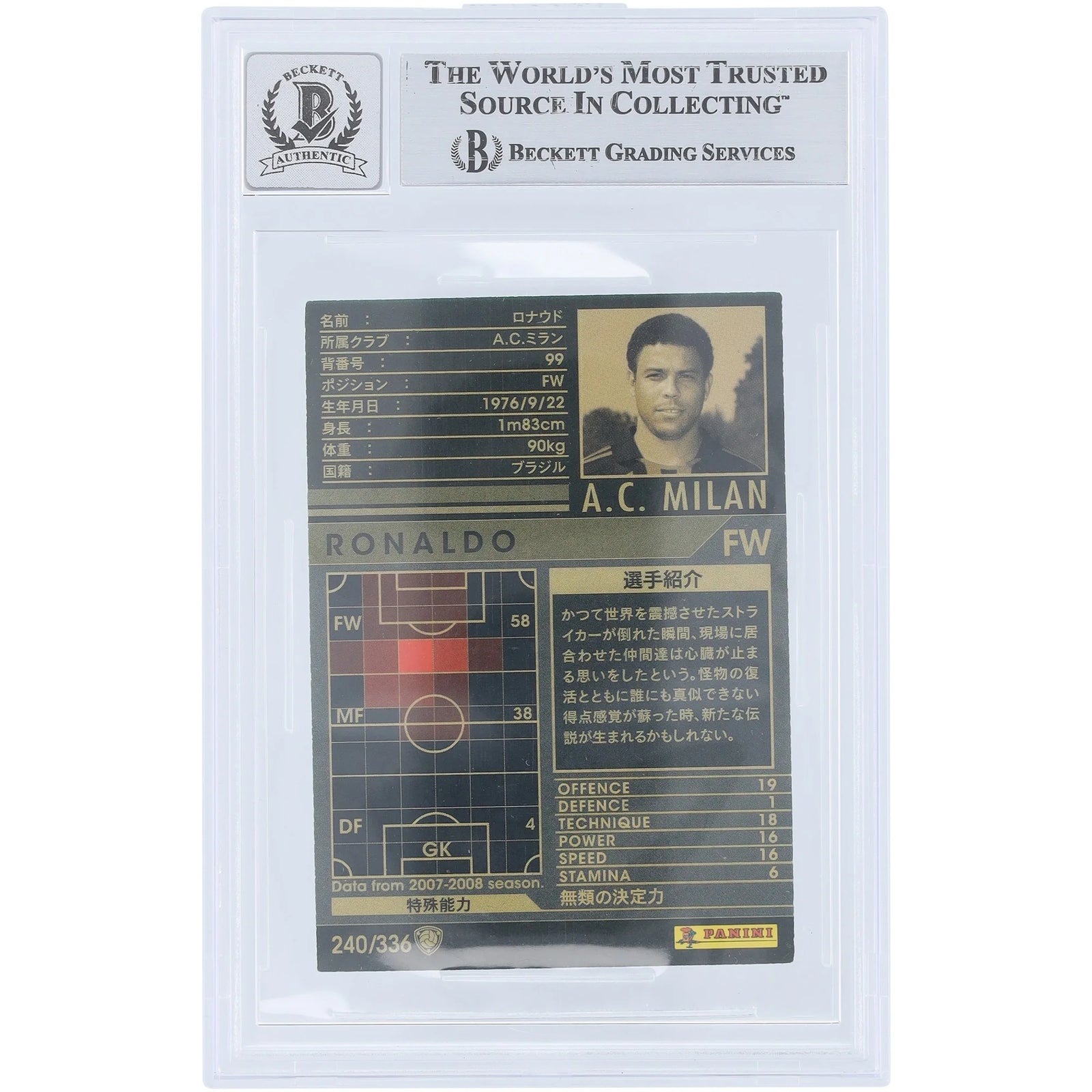 Ronaldo Signed 2007-08 Panini WCCF Intercontinental Clubs #240 | Graded 10