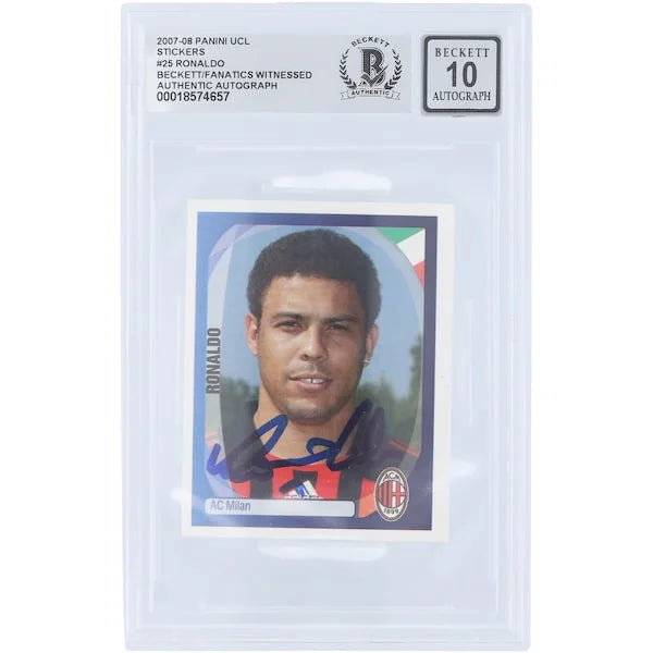 Ronaldo Signed 2007-08 Panini UEFA Champions League Sticker #25 | Beckett Graded 10