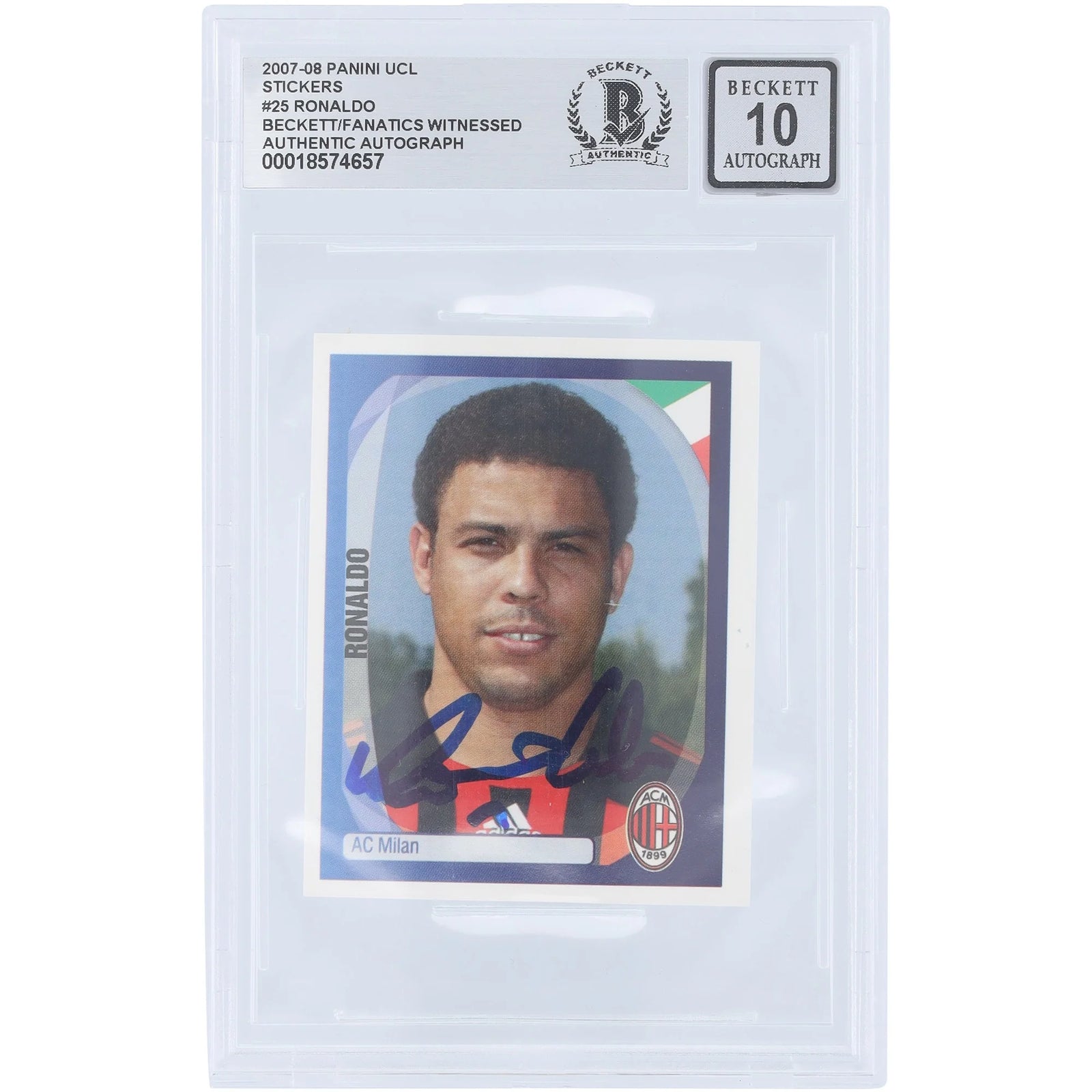 Ronaldo Signed 2007-08 Panini UEFA Champions League Sticker #25 | Beckett Graded 10
