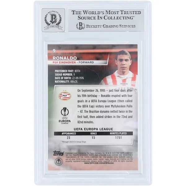 Ronaldo PSV Eindhoven Signed 2022-23 Topps Stadium Club Chrome UEFA #9 Card | Beckett Grad