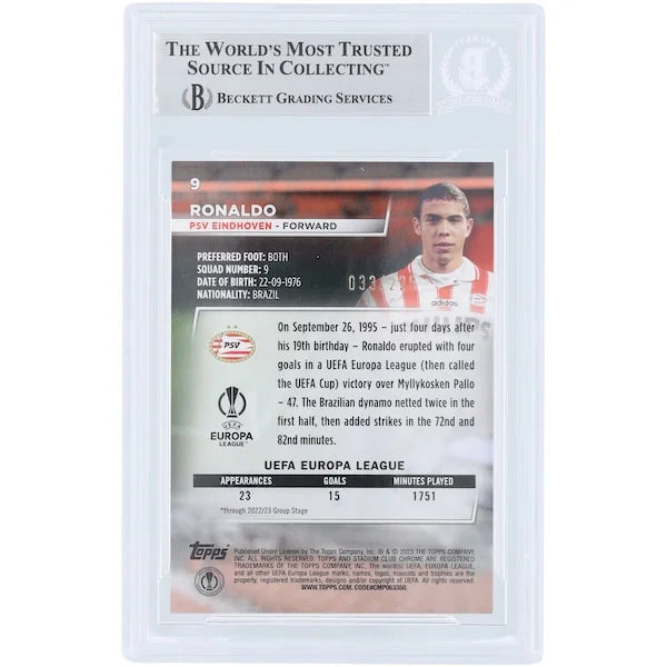 Ronaldo Signed 2022-23 Topps Stadium Club Chrome UEFA Refractor #9 #/225