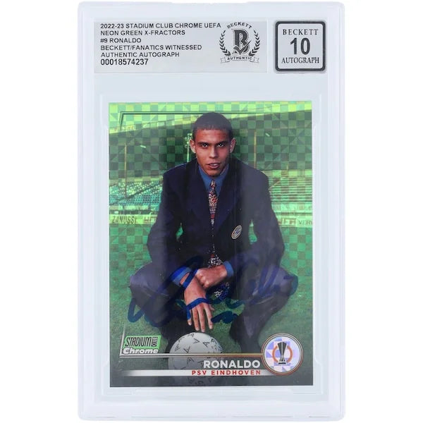 Ronaldo PSV Eindhoven Signed 2022-23 Topps Stadium Club Chrome #9 Card | Neon Green X-Fractor