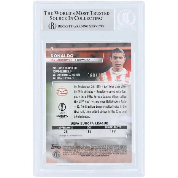 Ronaldo PSV Eindhoven Signed 2022-23 Topps Stadium Club Chrome Pink Wave Refractor #9 #/15