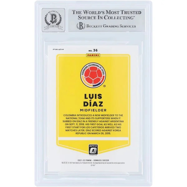 Luis Diaz Signed 2021-22 Panini Donruss Optic Holo #36 | Beckett Graded 10