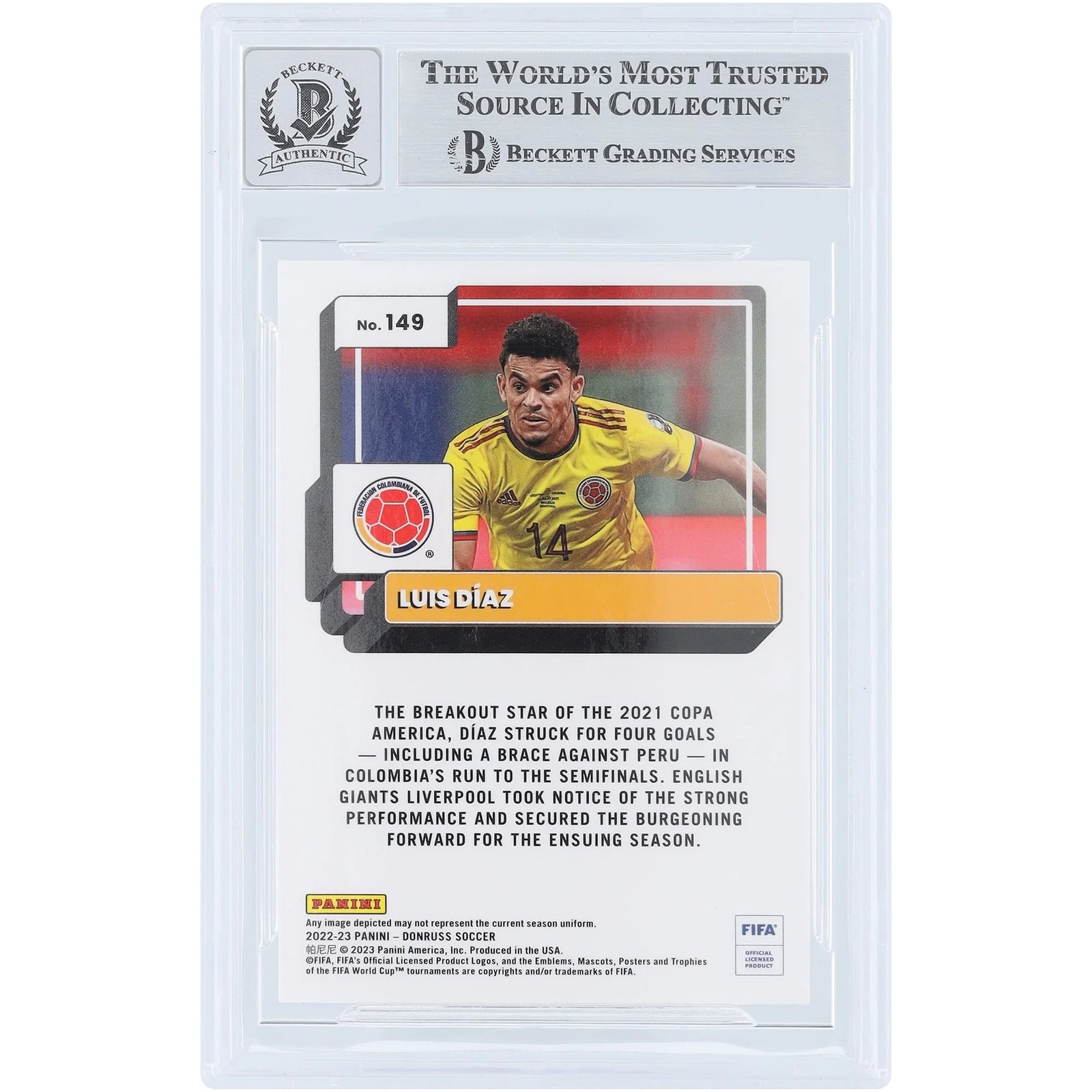 Luis Diaz Signed 2022-23 Panini Donruss Optic #149 | Beckett Graded 10
