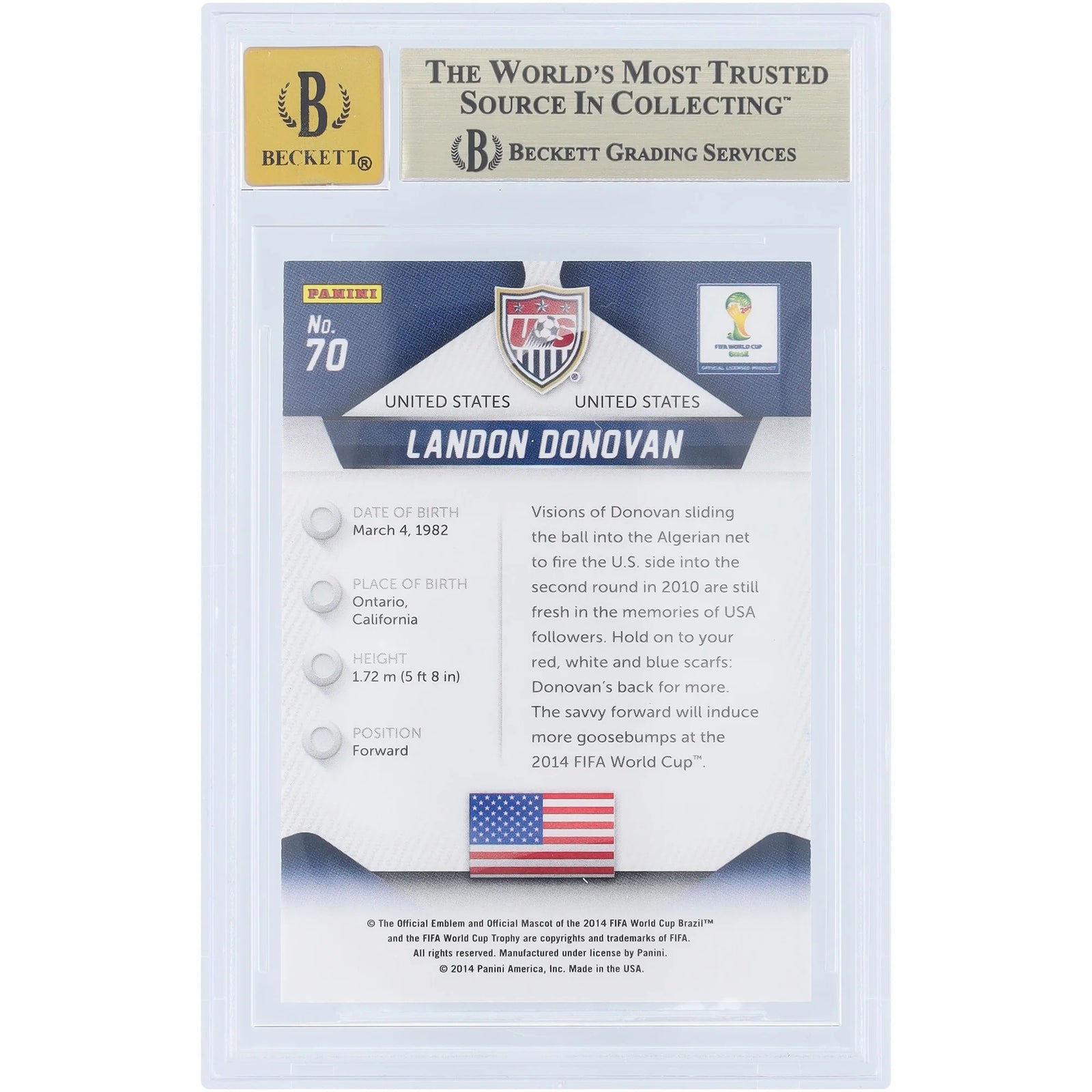 Landon Donovan Signed 2014 Panini Prizm World Cup #70 | Beckett 9.5