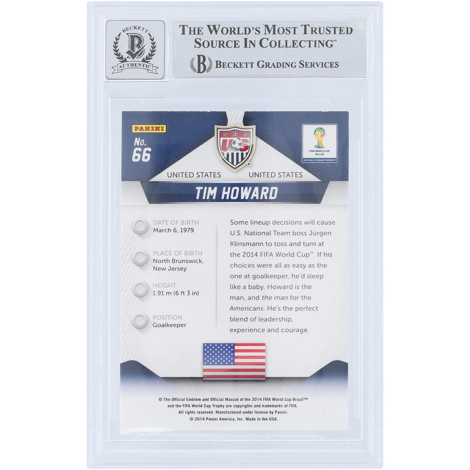 Tim Howard Signed 2014 Panini Prizm World Cup #66 Card | Beckett Authenticated 9/10